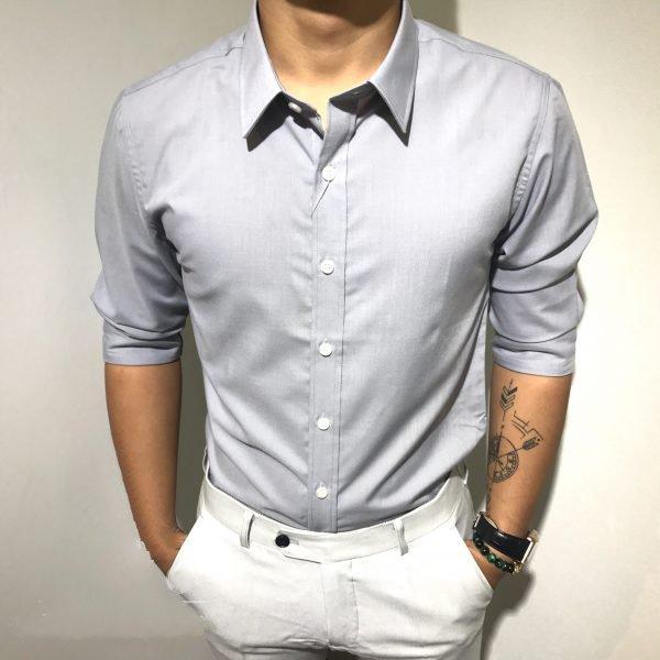 Áo Sơ mi nam Ghi Xám chống nhăn, Sơ mi nam vải lụa thái loại đẹp