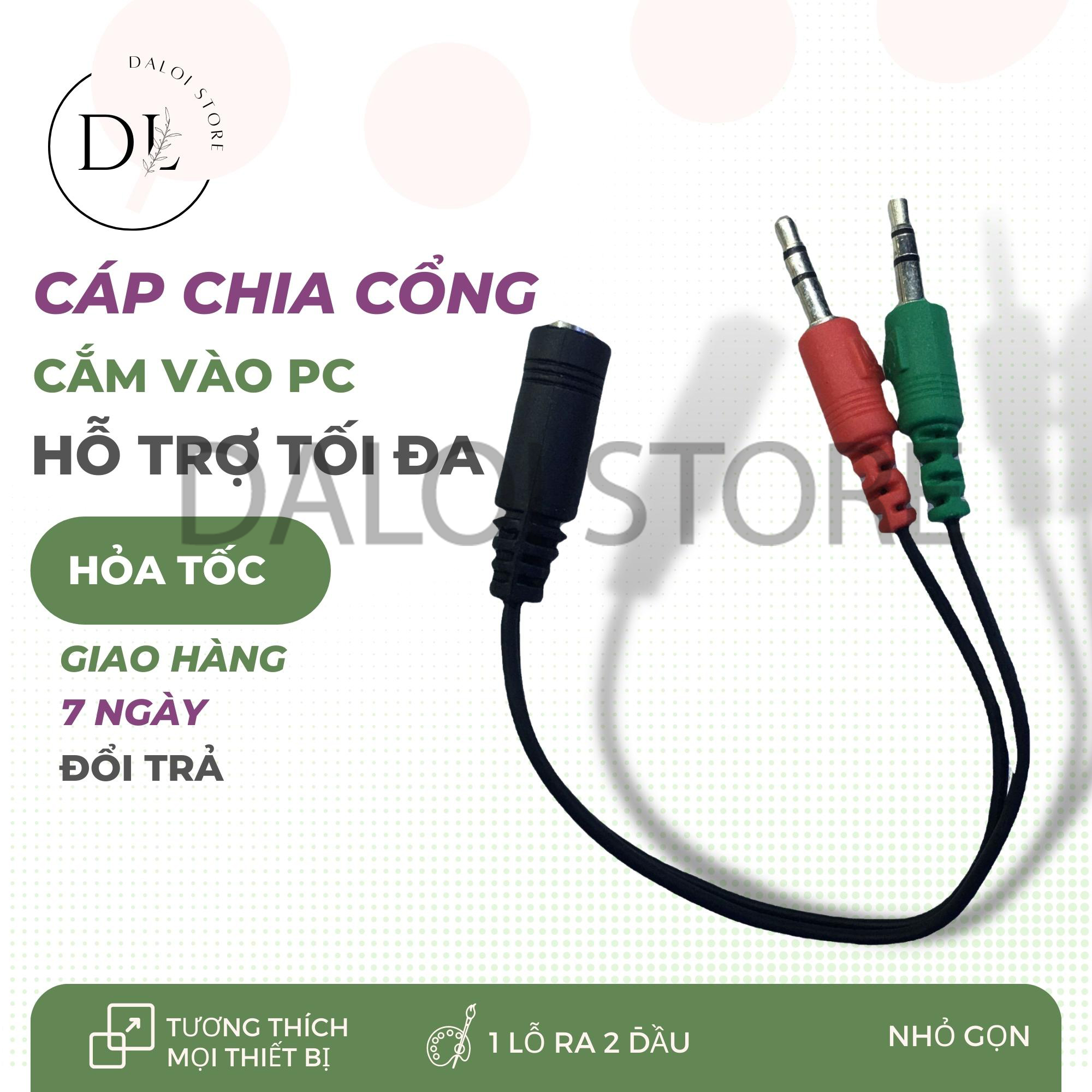 Dây cáp âm thanh chia cổng 3.5mm cái ra 2 cổng jack 3.5mm đực mã 1ra2