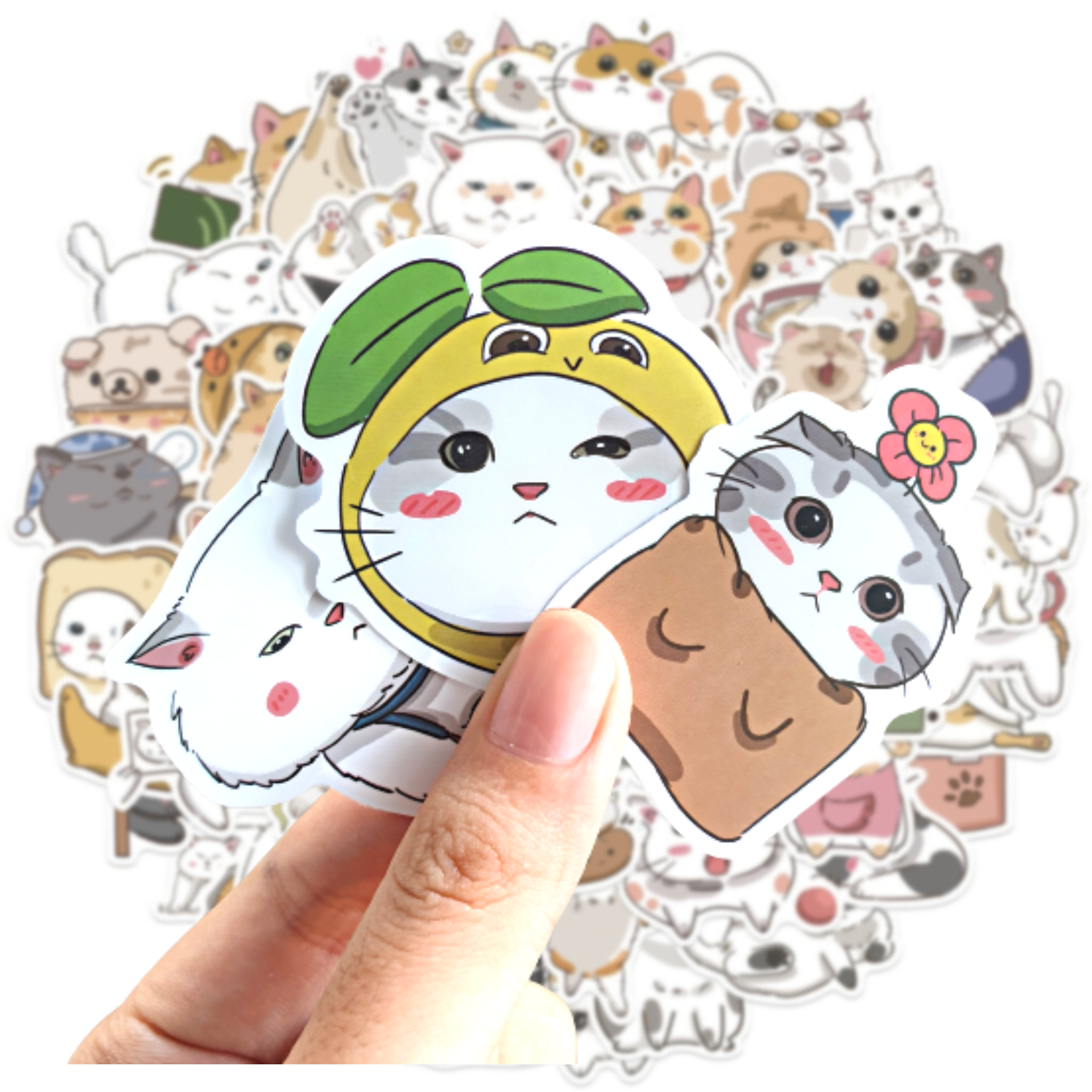 Set 60 sticker hình dán Mèo dễ thương chống thấm nước
