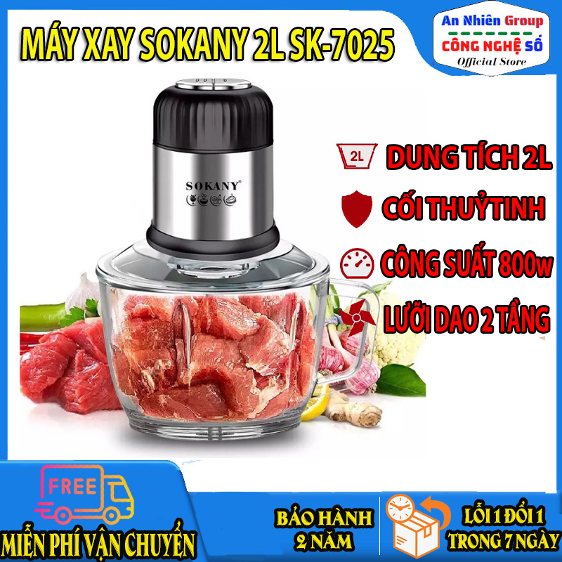 Máy xay thịt, máy xay thực phẩm đa năng, máy xay thịt sokany sk-7025 dung tích 2l, máy xay sokany 800w, máy xay sinh tố, máy xay cầm tay, máy xay thịt đa năng cối thủy tinh, máy xay lưỡi 2 tầng, máy xay thực phẩm