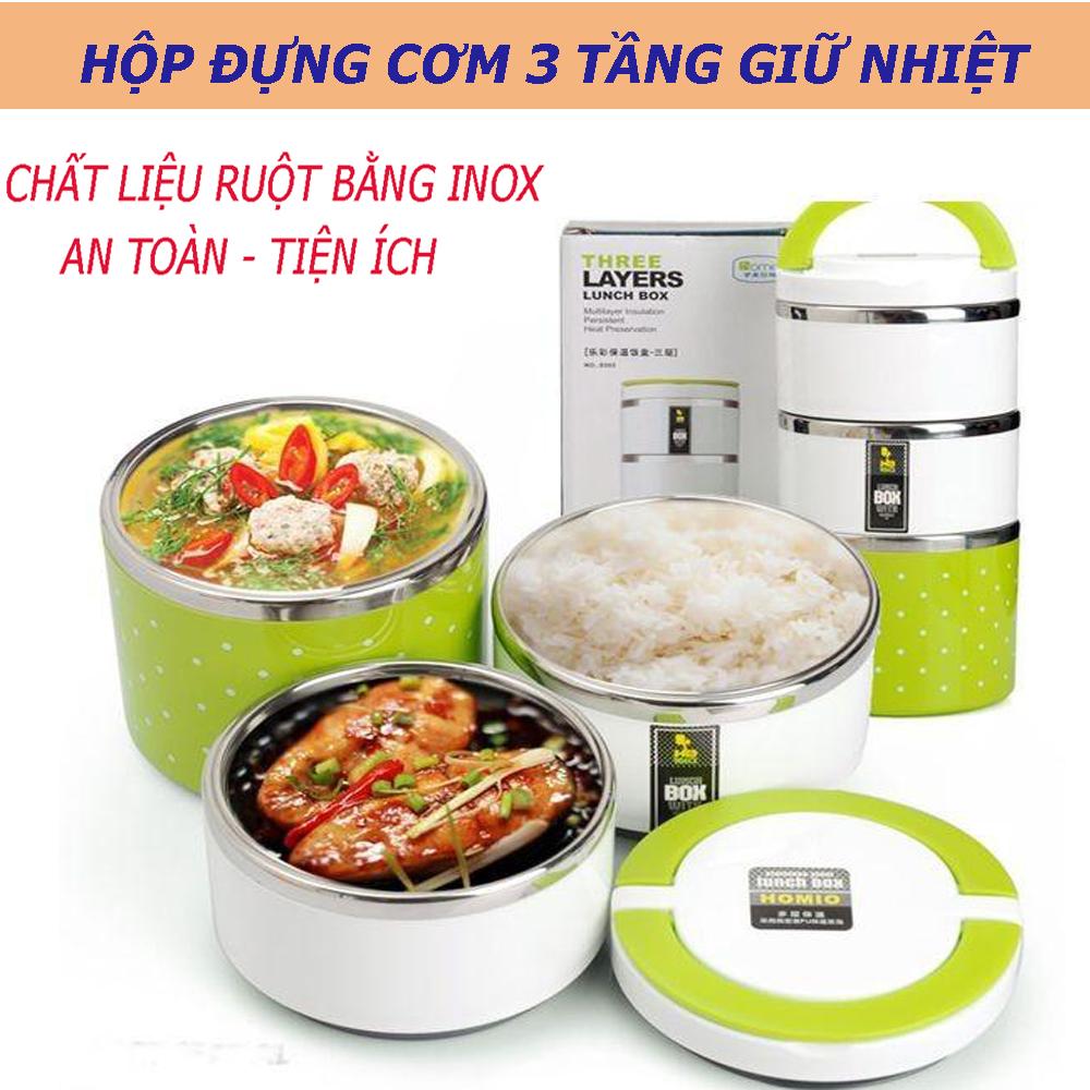 Hộp Cơm Giữ Nhiệt, Hộp Đựng Cơm Giữ Nhiệt 3 Tầng Cao Cấp, Cà Mèn Giữ Nhiệt - Giữ Nhiệt Thức Ăn Từ 4-6 Tiếng, Thiết Kế 3 Tầng Giúp Bạn Dễ Dàng Phân Loại Cơm, Canh, Thức Ăn Với Các Khớp Nối Kín Giúp Giữ Nhiệt Tốt, Chống Tràn Cực Tốt - MUA NGAY
