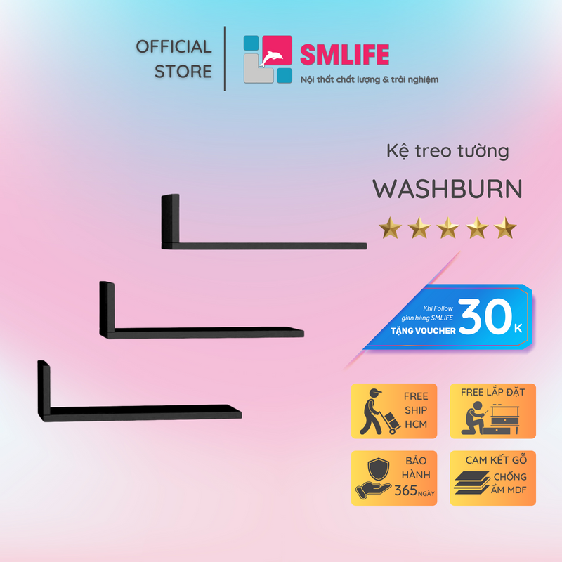 Kệ trang trí gỗ kiểu dáng nhỏ gọn SMLIFE Washburn