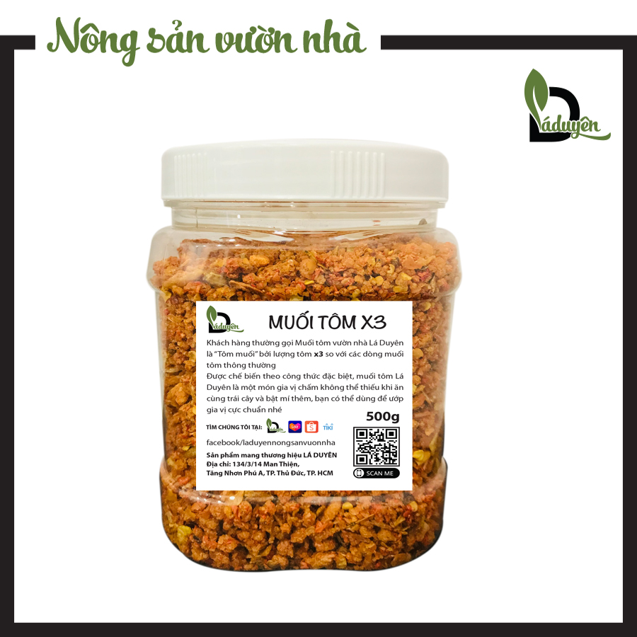 Muối tôm x3 vườn nhà 500gr - thương hiệu lá duyên