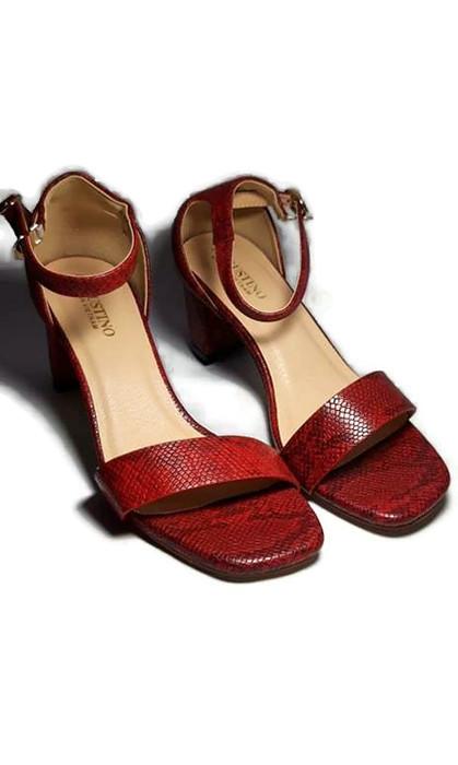 [SALE] Sandal AUGUSTINO Quai Ngang Đế Vuông 5 Phân Chất Liệu Rắn Cao Cấp (Đỏ)