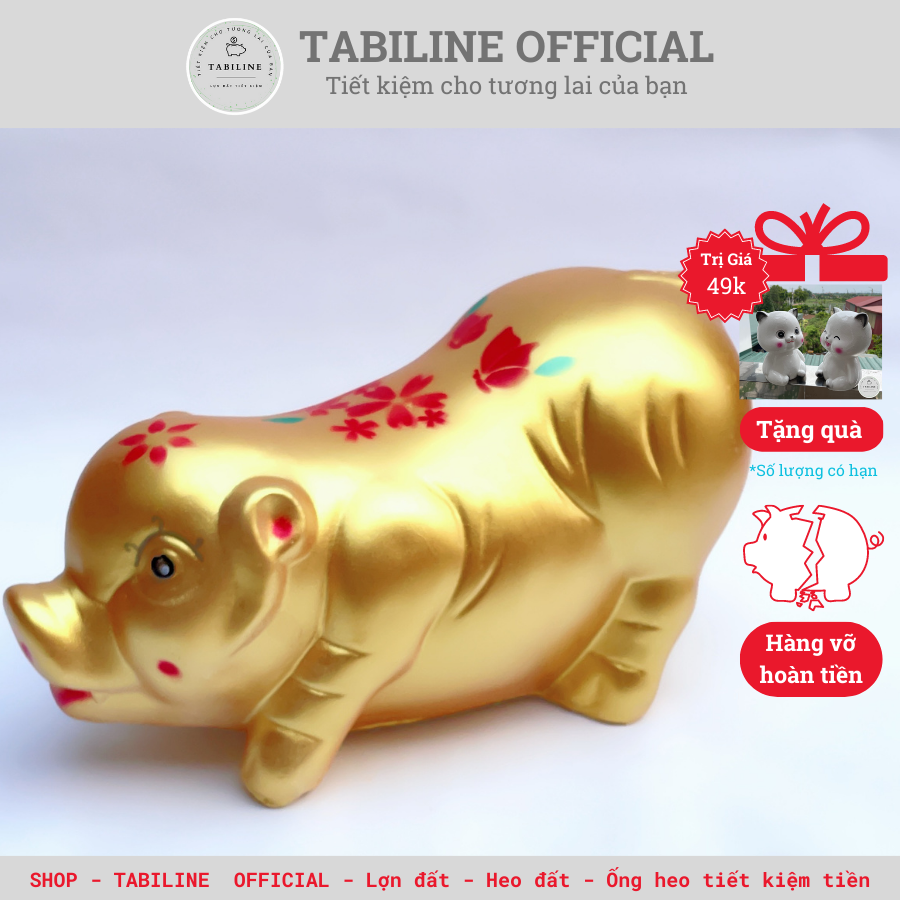 Lợn đất heo đất ống heo tiết kiệm tiền TABILINE Dáng dài hoạ tiết hoa bướm đồng vàng LD22