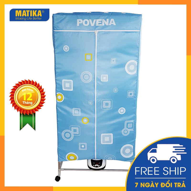 Tủ sấy quần áo 💖povena💖 công suất 1200w 2 chế độ sấy có điều khiển từ xa pvn-cd1215