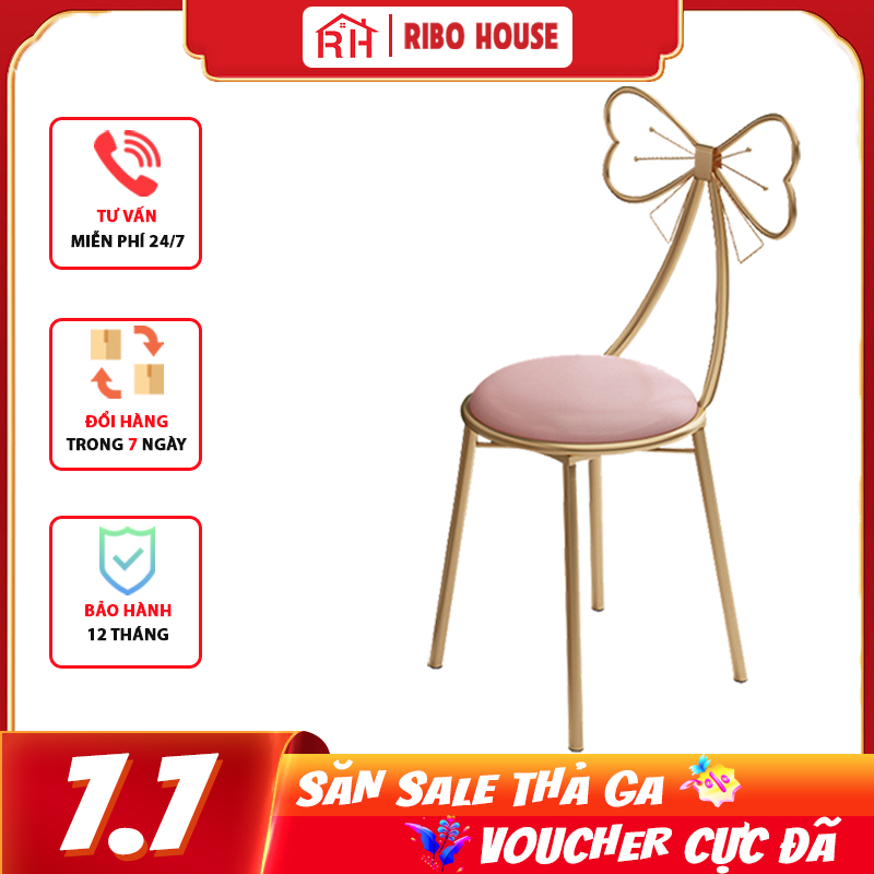 Ghế bàn trang điểm nơ RIBO HOUSE phong cách hàn quốc khung kim loại bọc nệm cực êm để phòng ngủ hoặc phòng khách nhiều màu RIBO40