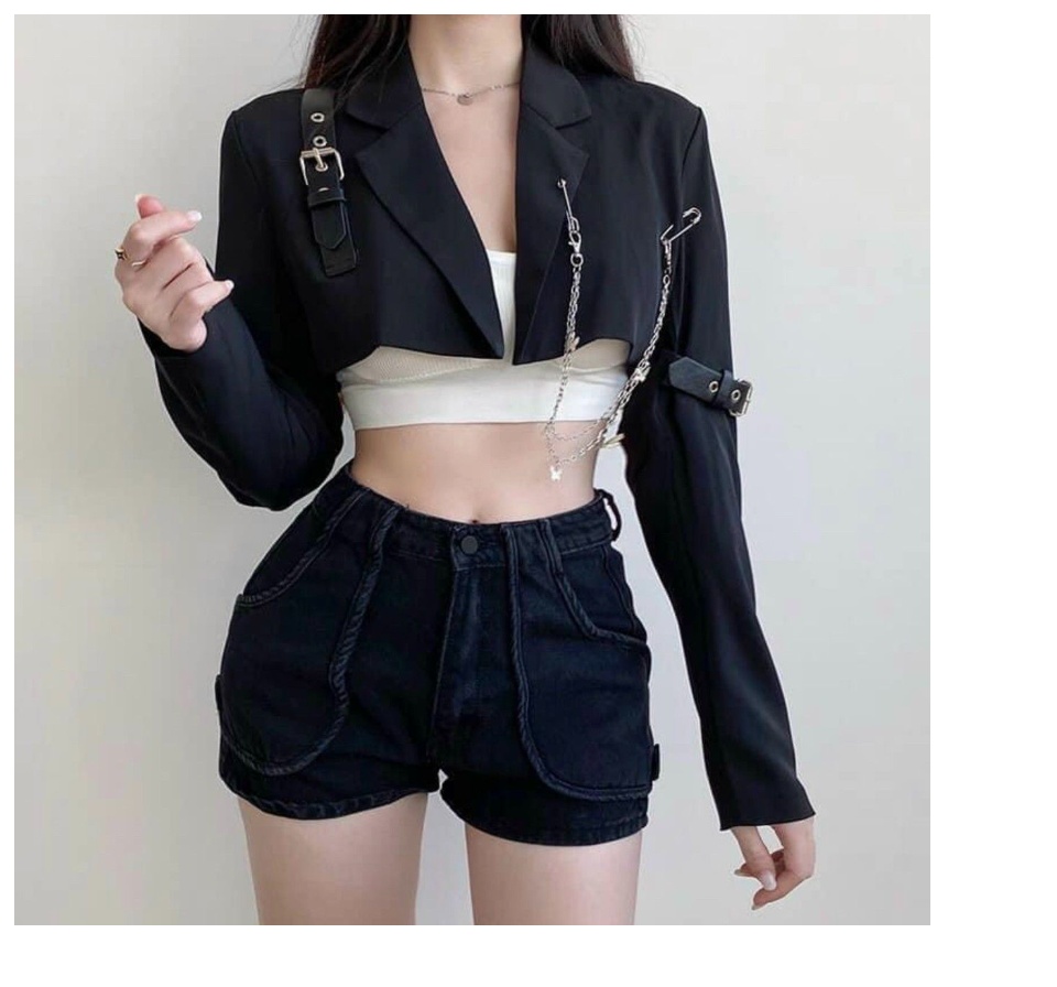 (U-N) HÓT ÁO KHOÁC VEST CROPTOP DÂY XÍCH FORM DƯỚI 50KG