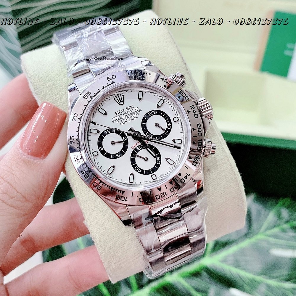 Đồng hồ nam rolex automatic 6 kim dây bạc mặt trắng 40mm