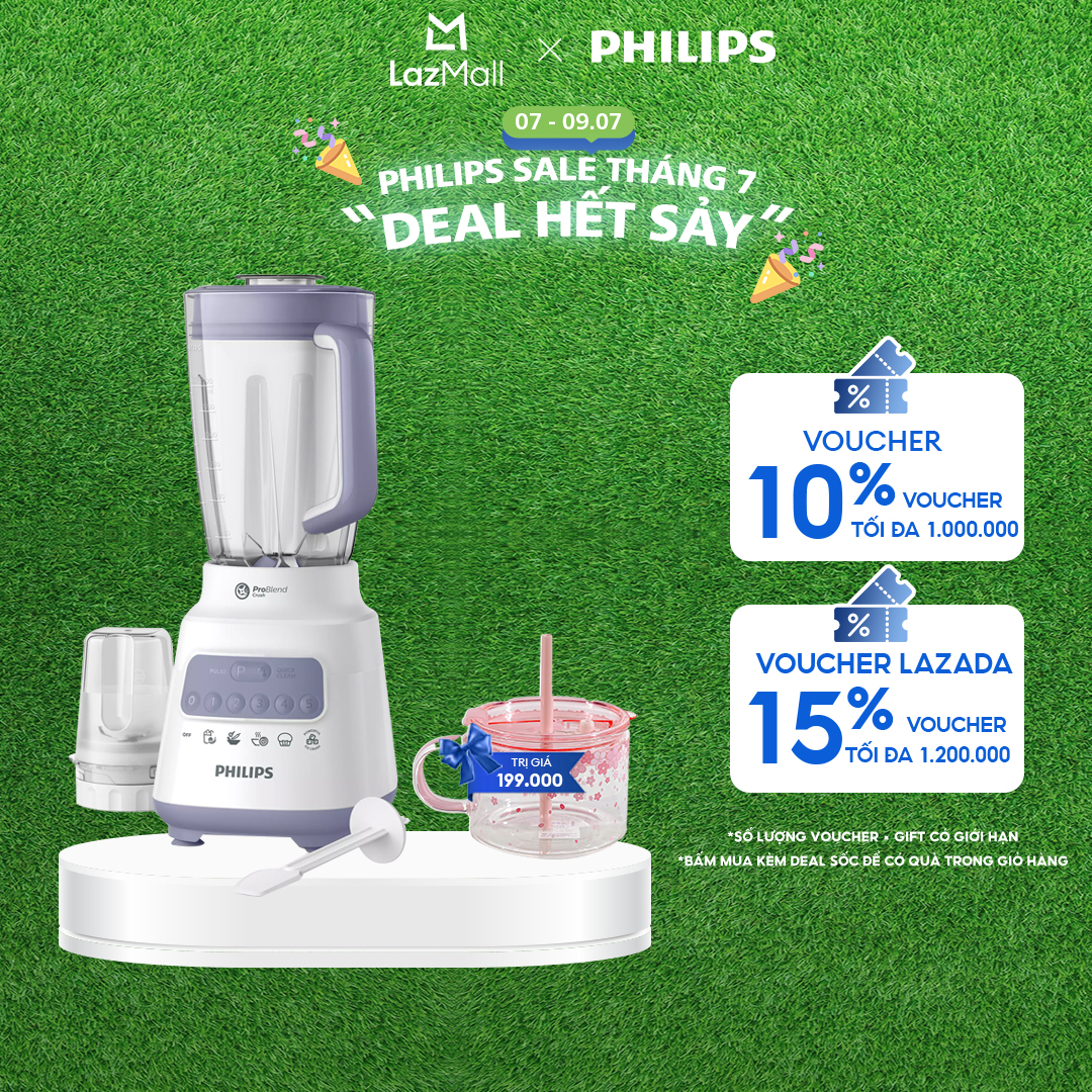 Máy Xay Sinh Tố Philips HR2221/00 - 700W - Công Nghệ Problend Crush - Bộ 2 Cối - Dung Tích Cối Lớn 1.5L - Hàng Phân Phối Chính Hãng