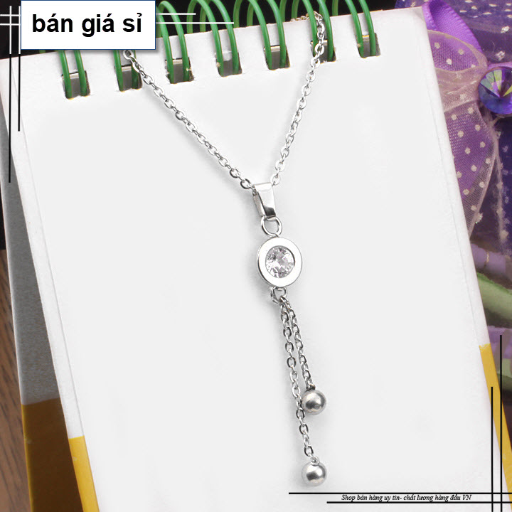 [HCM]Dây chuyền inox nữ bán chạy giá hủy diệt tại Việt Nam - Vòng Tròn rớt 2 viên Bi cách điệu