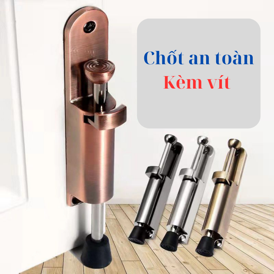 Chốt chặn cửa chống va đập 2 chiều thông minh không cần khoan, giữ cửa ra vào an toàn cho bé màu đồng hợp kim