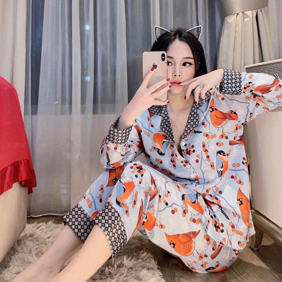 Bộ pijama lụa hình tay dài quần dài