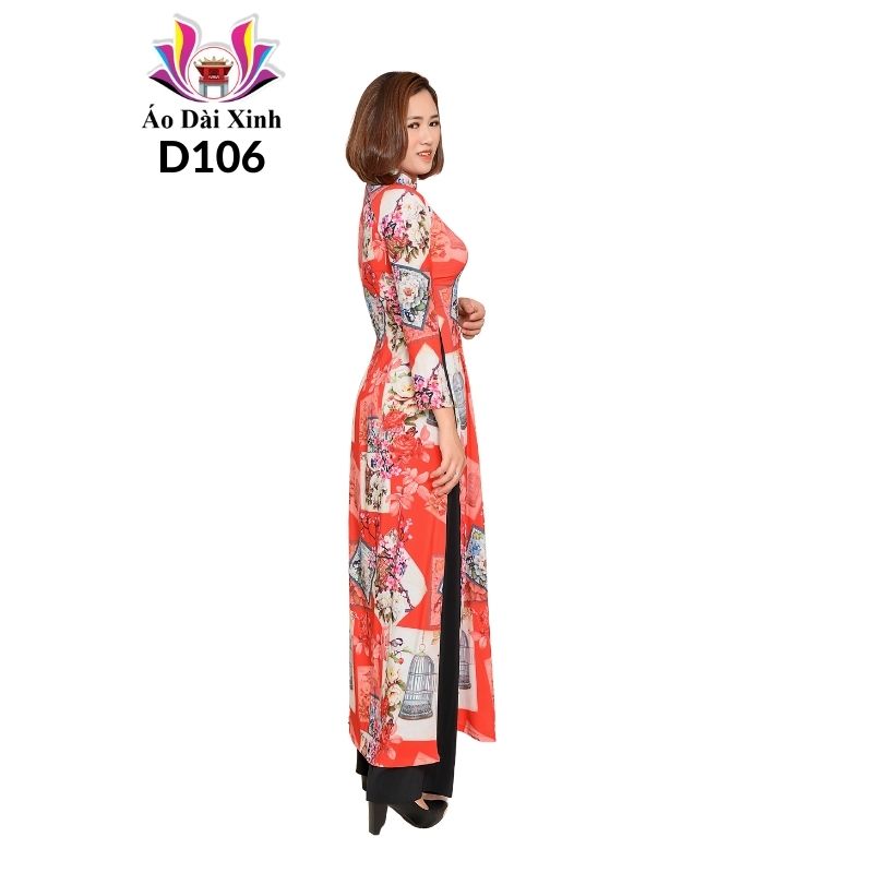 Bộ áo dài truyền thống cổ 2cm, tay dài.