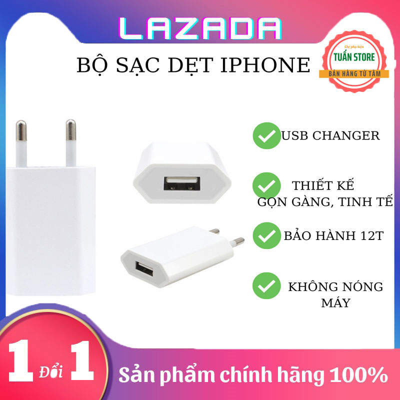 Combo củ sạc dẹt + cáp sạc cho ip 5-6-6s-7-8-7p-8p-x-xr-xsmax