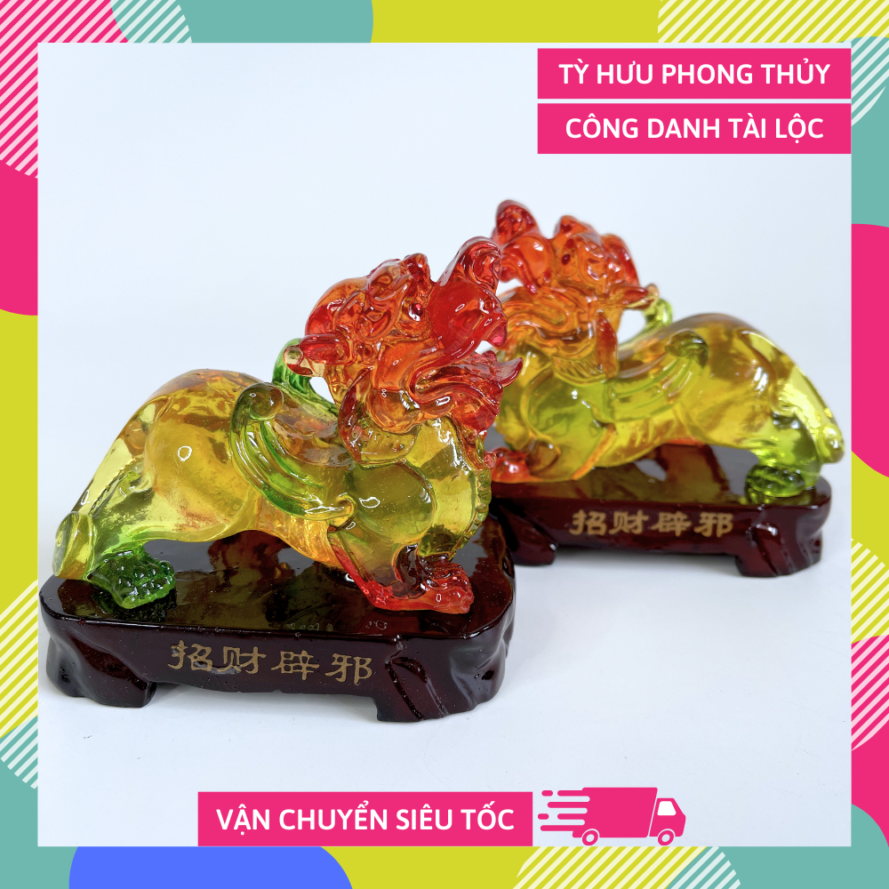 Cặp tượng Tỳ Hưu lửa thiêng phong thủy chiêu tài nạp lộc cao 10cm - Kèm hướng dẫn khai quang