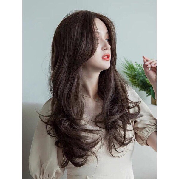 Tóc giả nữ nguyên đầu💖tóc giả cả đầu mái bay nhẹ xoăn đuôi phong cách hàn quốc 9105