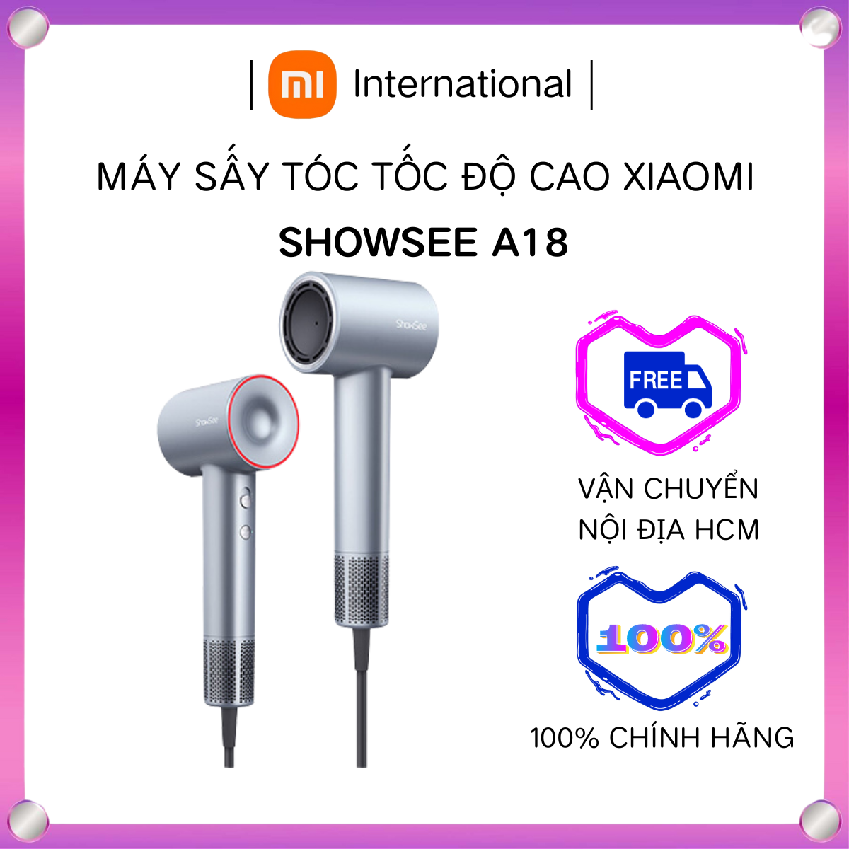 Máy Sấy Tóc Ion Âm Xiaomi ShowSee A18 Chính Hãng - Công Suất 1600W - Làm Khô Tóc Nhanh Dưỡng Ẩm - Xiaomi International