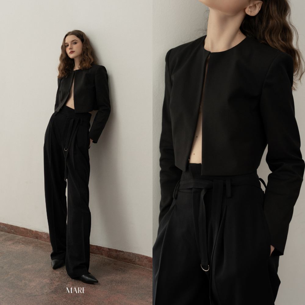 Mare - quần suông cạp cao màu đen edin trouser