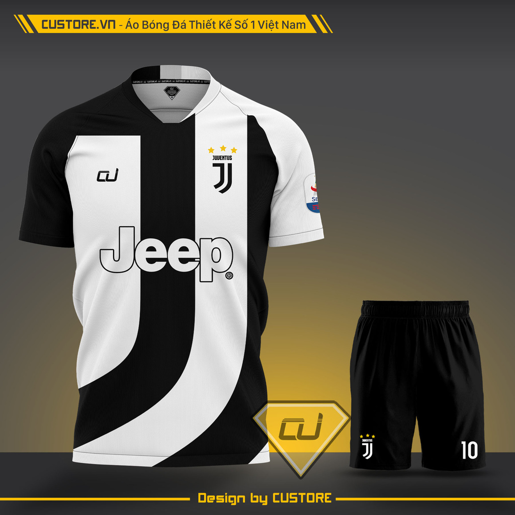 [HCM]Bộ quần áo đá bóng CLB JUVETUS Đen Trắng CUSTORE giá rẻ