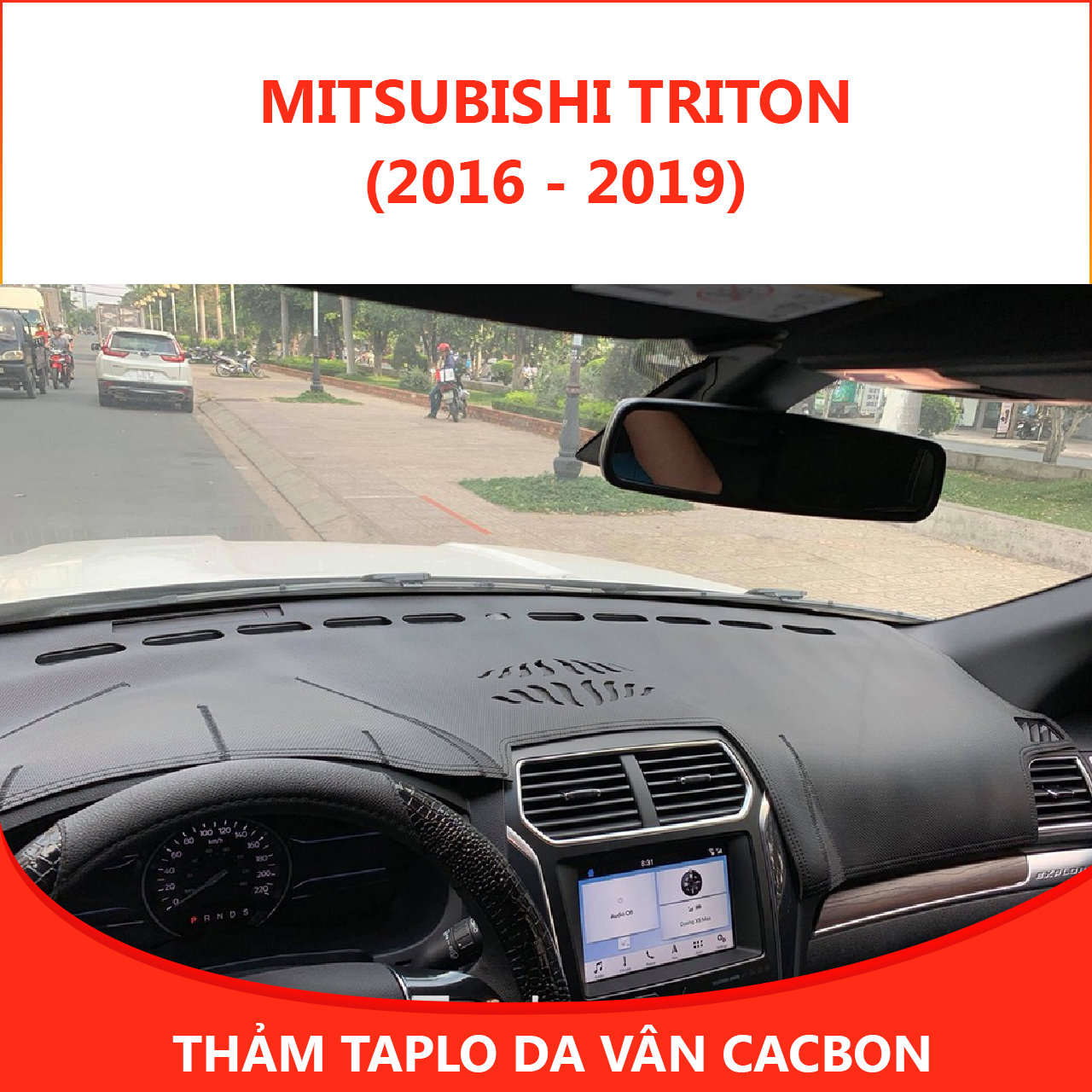 Thảm taplo da ô tô vân cacbon xe Mitsubishi Triton (2016 - 2019) thế hệ mới chống nắng, chống nứt vỡ, không bám bụi