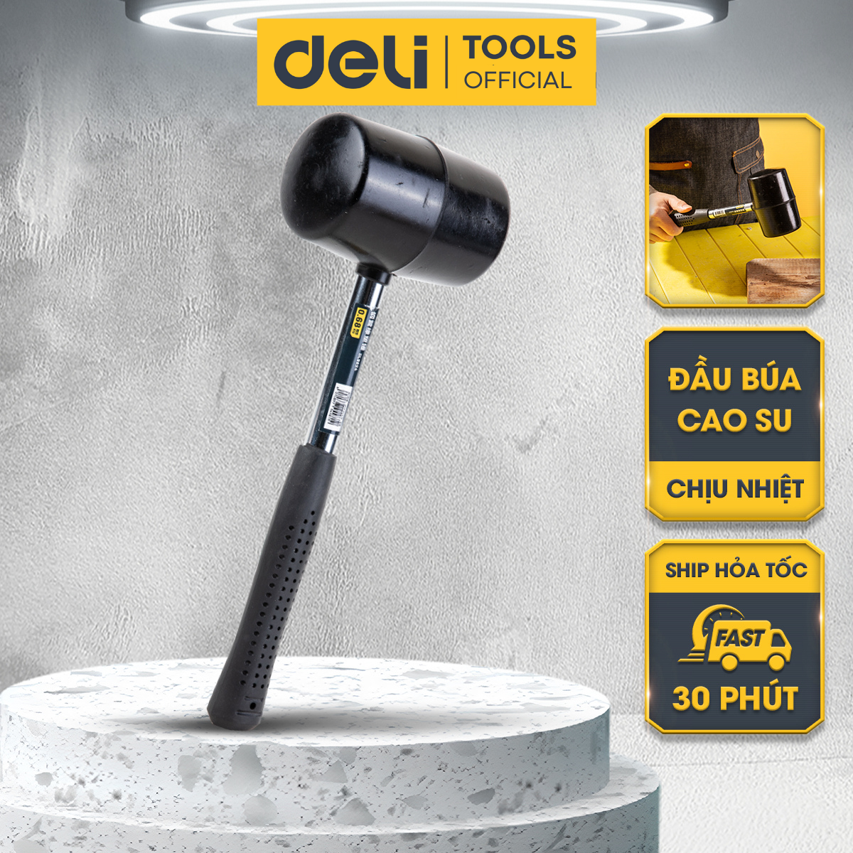 Búa Cao Su Tay Cầm Thép Deli Cao Cấp - Sử Dụng An Toàn Nhiều Bề Mặt, Tay Cầm Chống Trơn Trượt - DL5612
