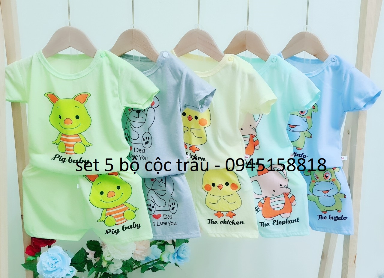 QUẦN ÁO TRẺ EM - Set 5 bộ cộc - dài trâu vàng cho bé từ 3-14kg (HỖ TRỢ PHÍ SHIP)