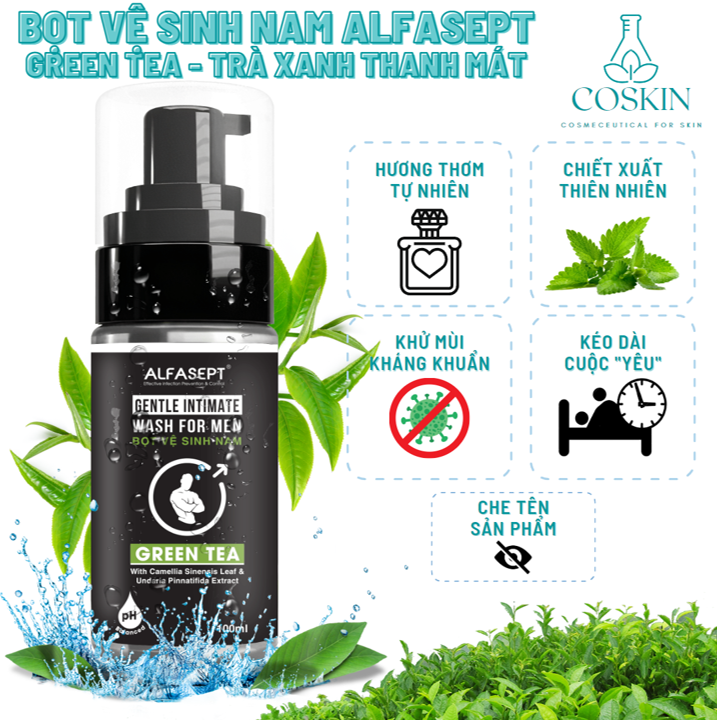 Bọt Vệ Sinh Nam ALFASEPT Gentle Intimate Green Tea Giúp Khử Mùi