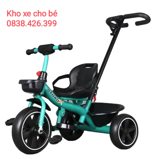 Xe đẩy xe đạp 3 bánh đa năng cho bé có dây đai an toàn bánh cao su non sơn tình điện chống han gỉ