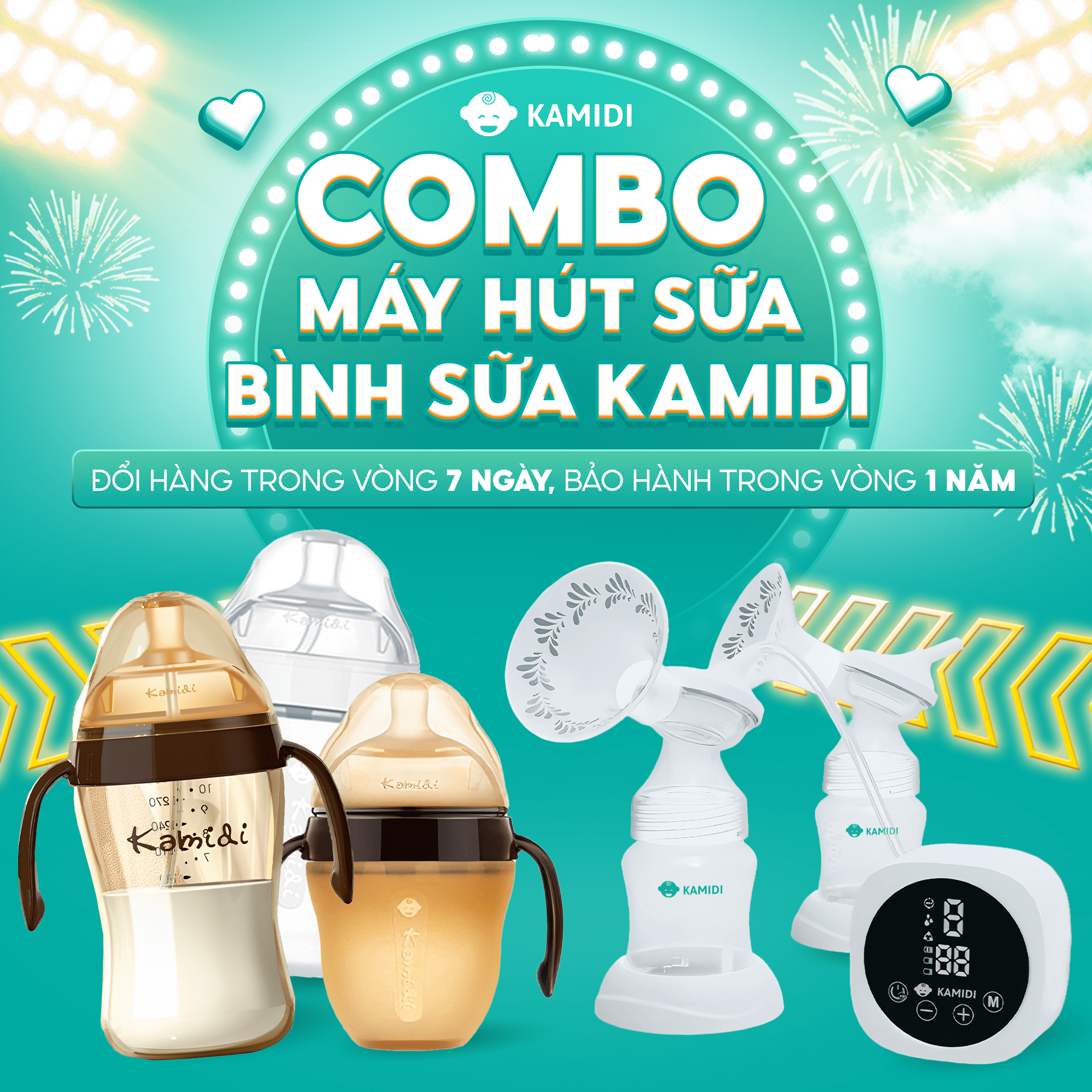 Combo máy hút sữa Kamidi Max và bình sữa silicon nâu an toàn, siêu mềm, chống sặc, chống đầy hơi dung tích 150ml/250ml tặng bình tập hút