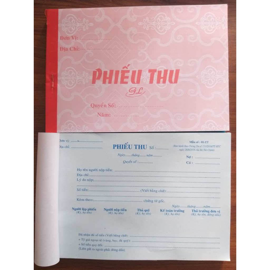 Bộ 5 cuốn phiếu thu hoặc chi