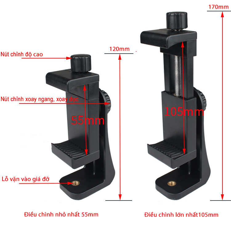 Đầu kẹp điện thoại cho giá đỡ 3 chân tripod chụp ảnh selfie