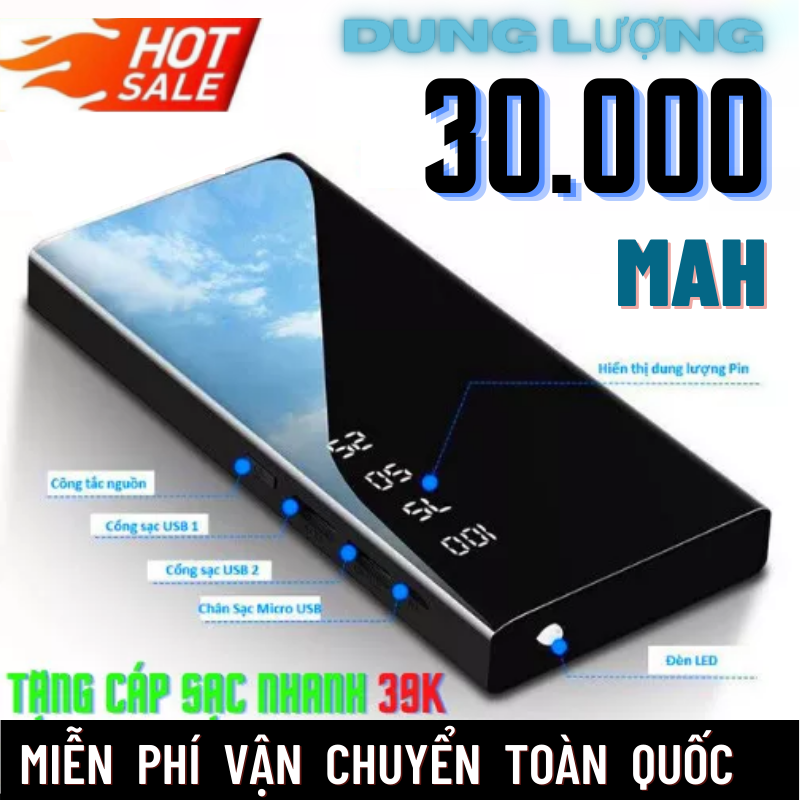 Sạc dự phòng lcd mặt gương có hiển thị 30000mah-pin dự phòng cao cấpsang chảnhdung lượng khủngsạc pin nhanh chóng