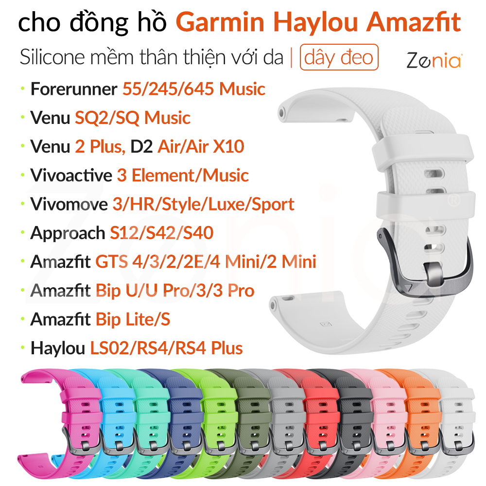 Zenia Dây Đeo Đồng Hồ Silicon Chất Lượng Cao 20mm Cho Garmin Forerunner 55