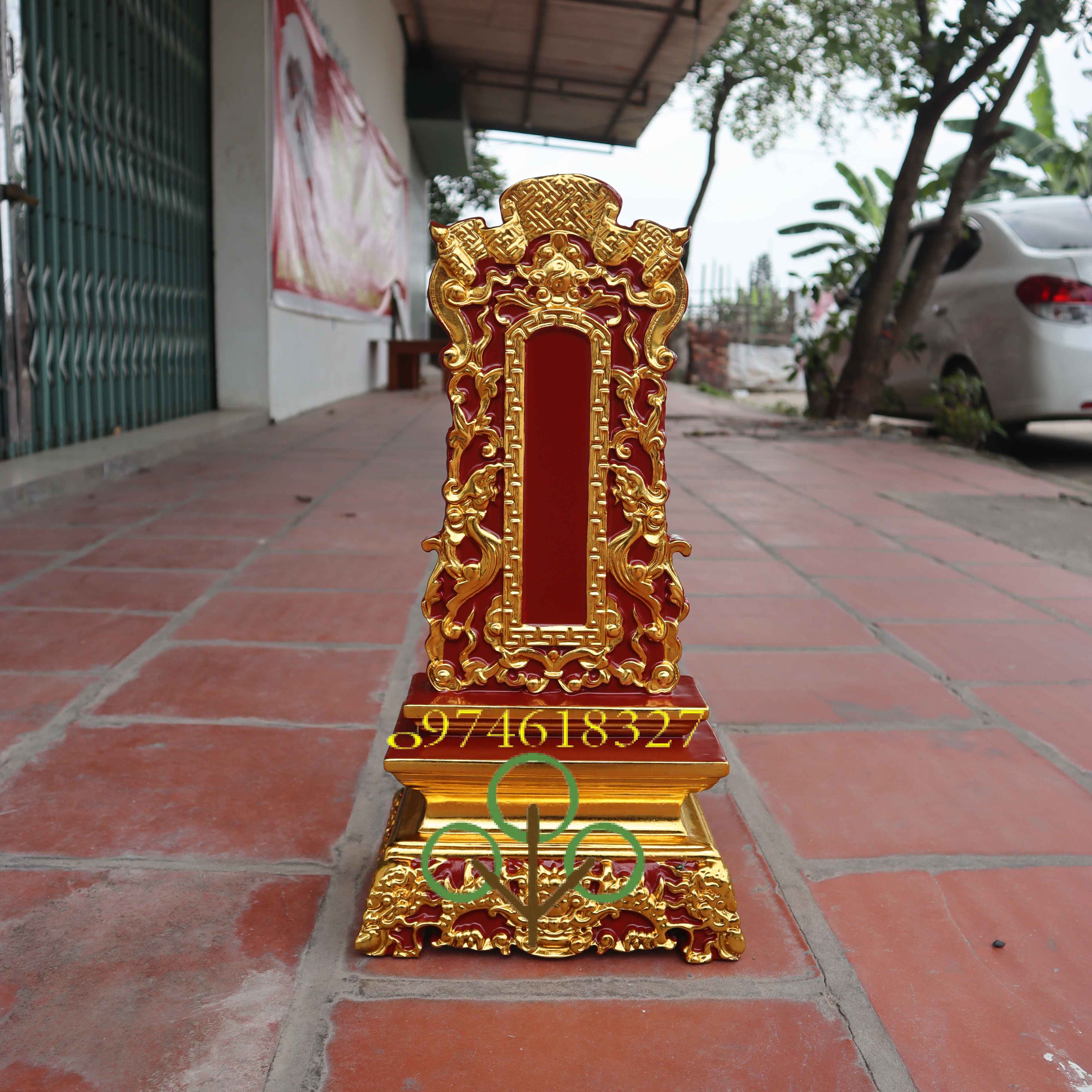 Bài vị thờ gia tiên cuốn thư gỗ mít sơn son thếp vàng cao 48,61,67cm