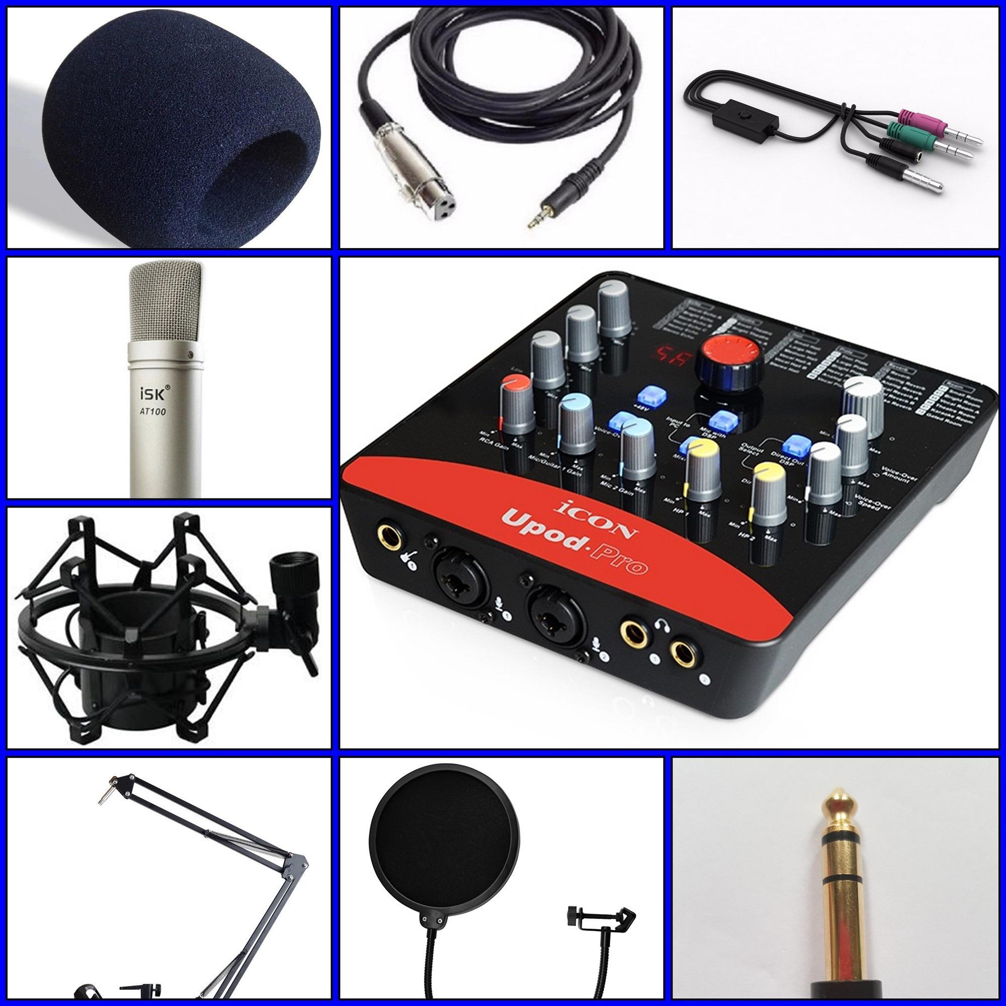 Combo bô hát livestream thu âm mic isk at100 và icon upod pro kèm tai nghe