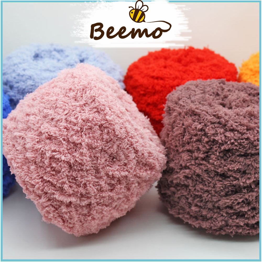 Len bông xù cuộn to 100g mềm mịn đan móc