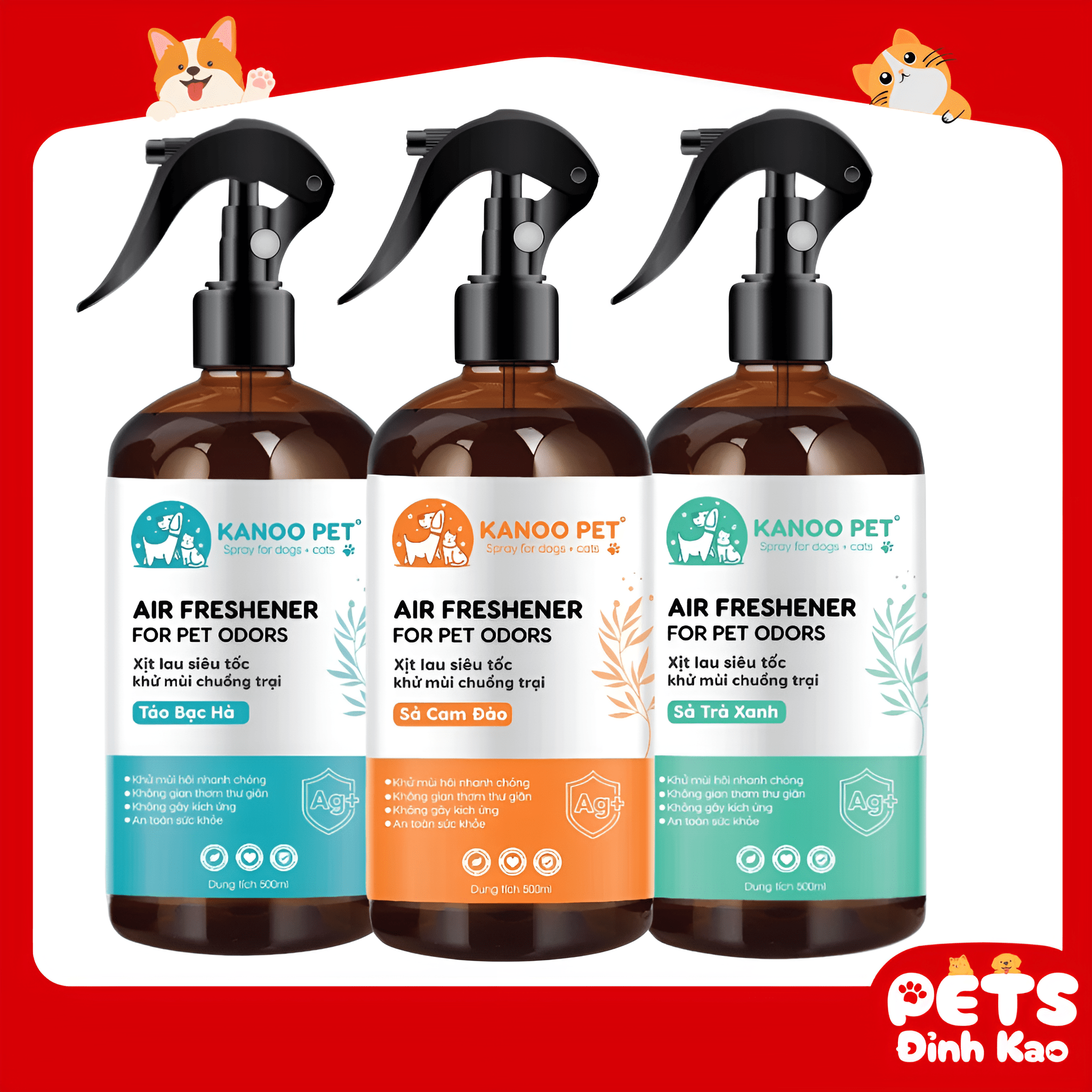 Xịt Khử Mùi Chó Mèo Đa Năng KANOO PET Chai 500ml (Khử Mùi Nước Tiểu, Khử Mùi Khu Vực Chó Mèo)