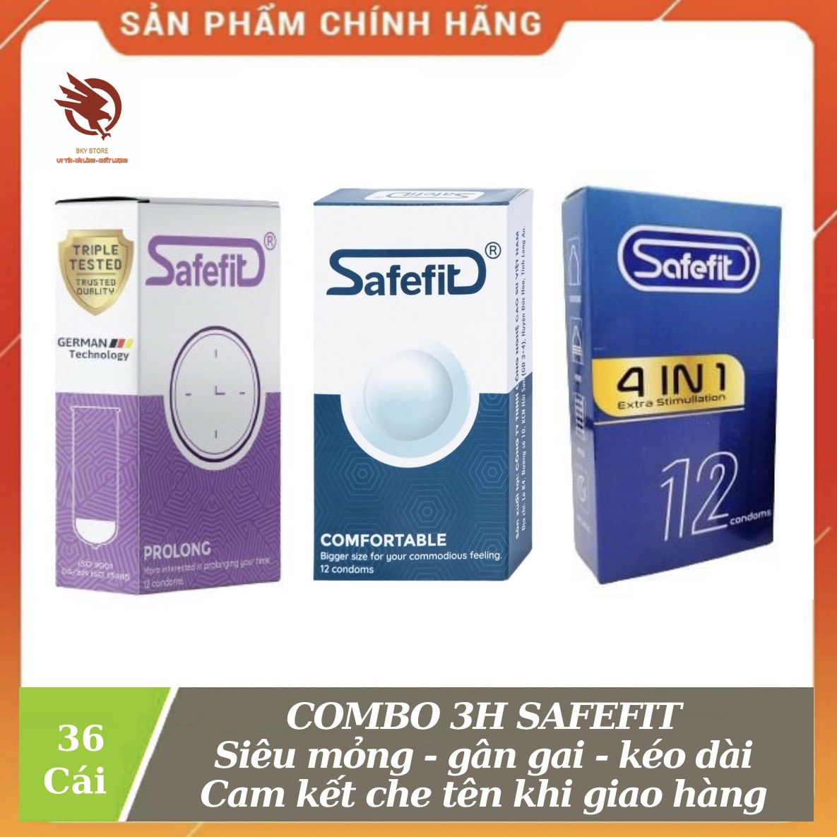 [ COMBO SIÊU RẺ ] - Combo 3 hộp bao cao su Safefit 4in1, Prolong, ComforTable, siêu mỏng, kéo dài, ôm khít - 36 cái