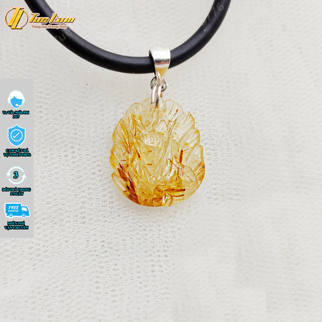 Mặt dây chuyền hồ ly chúa đá thạch anh tóc vàng hợp mệnh kim thổ trợ duyên may mắn - Tuệ Lâm