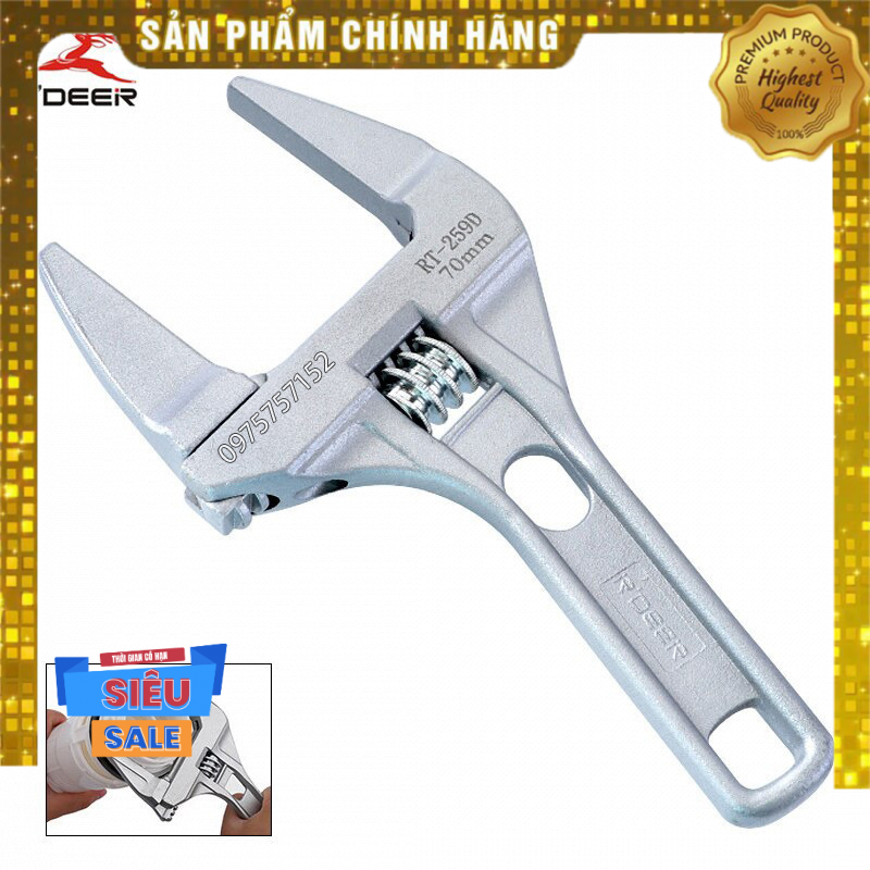 Mỏ lết cầm tay đa năng cao cấp RDEER RT-259D, mỏ lết miệng rộng vặn ống nước độ mở từ 7 - 70mm Nhập Khẩu Đức bằng thép Chrome vanadium