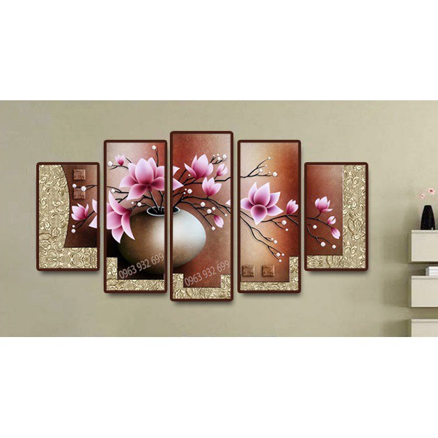 Tranh đính đá bình hoa 5 bức df2235 kt 144x75cm
