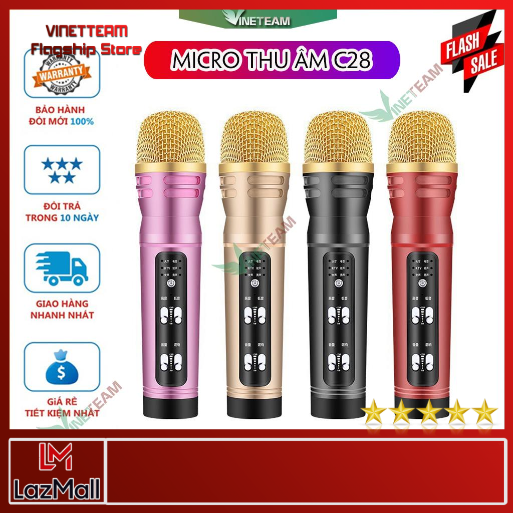 VINETTEAM C28 Bộ micro thu âm karaoke livestream cực đỉnh cho bạn trẻ phiên bản tiếng Anh Bảo hành 6 tháng