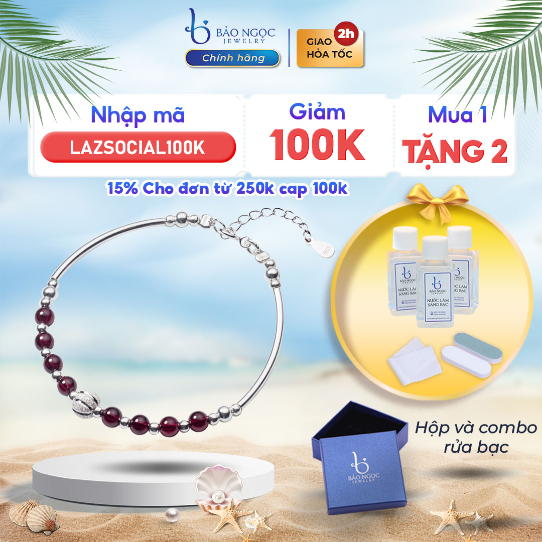 Vòng Tay Bạc Nữ S925 Mix Đá Garnet, Lắc Tay Bạc Nữ Đá Ngọc Lựu Đỏ May Mắn Đón Tết - L2539 - Bảo Ngọc Jewelry