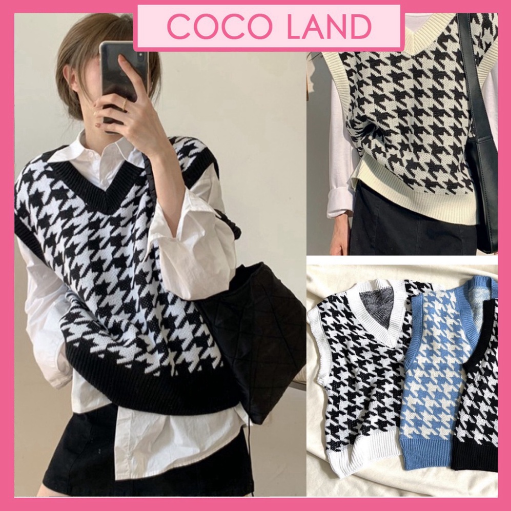 Áo gile len kẻ caro,áo ghile nữ hoa lá zizax hàng đẹp Quảng Châu Trung Quốc A491 coco land Quảng Châu cao cấp