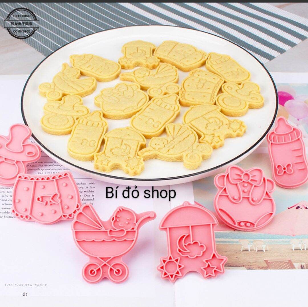 Bộ 6 khuôn làm bánh quy, bánh qui, bánh cookies, cookie ĐỒ SƠ SINH bằng nhựa - Bí đỏ shop nguyên liệu dụng cụ làm bánh