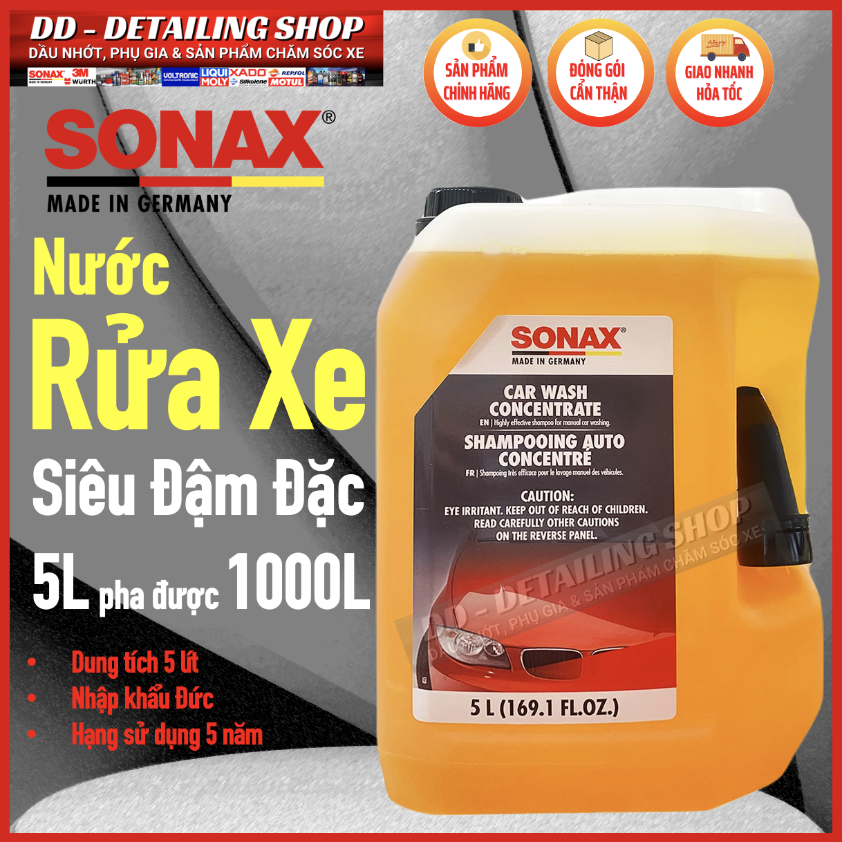 [ Giá Tốt ] CAN 5 LÍT pha được 1000 LÍT Nước rửa xe Sonax Gloss Shampoo 5 lít 314500 - Nhập khẩu Đức - Nước rửa xe Sonax can 5 lít 314300