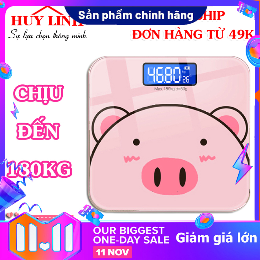 [CÂN CHUẨN 100%] - CÂN ĐIỆN TỬ HÌNH HEO SIÊU XINH CHỊU LỰC TỐT LÊN ĐẾN 180 KG MẶT KÍNH SANG TRỌNG - SIÊU ĐẸP TIỆN LỢI THEO DÕI SỨC KHỎE NHIỆT ĐỘ CHO MỌI NHÀ