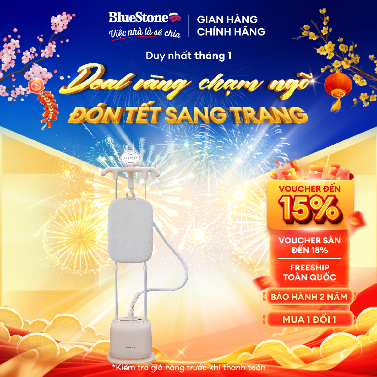 Bàn Ủi Đứng BlueStone GSB-3955 (2400W) - Phun Hơi Mạnh 35g/phút - Hàng chỉnh hang- Bảo hành 2 năm