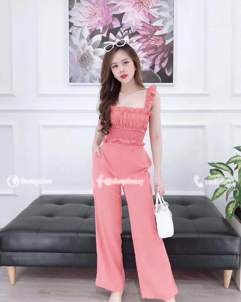 Jumpsuit  Nữ Vải Cát Hàn  2  Dây Nhún Áo Thời Trang  Mới Pk J56